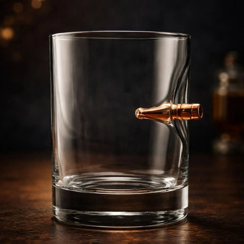 Whiskey Glass with Real Bullet